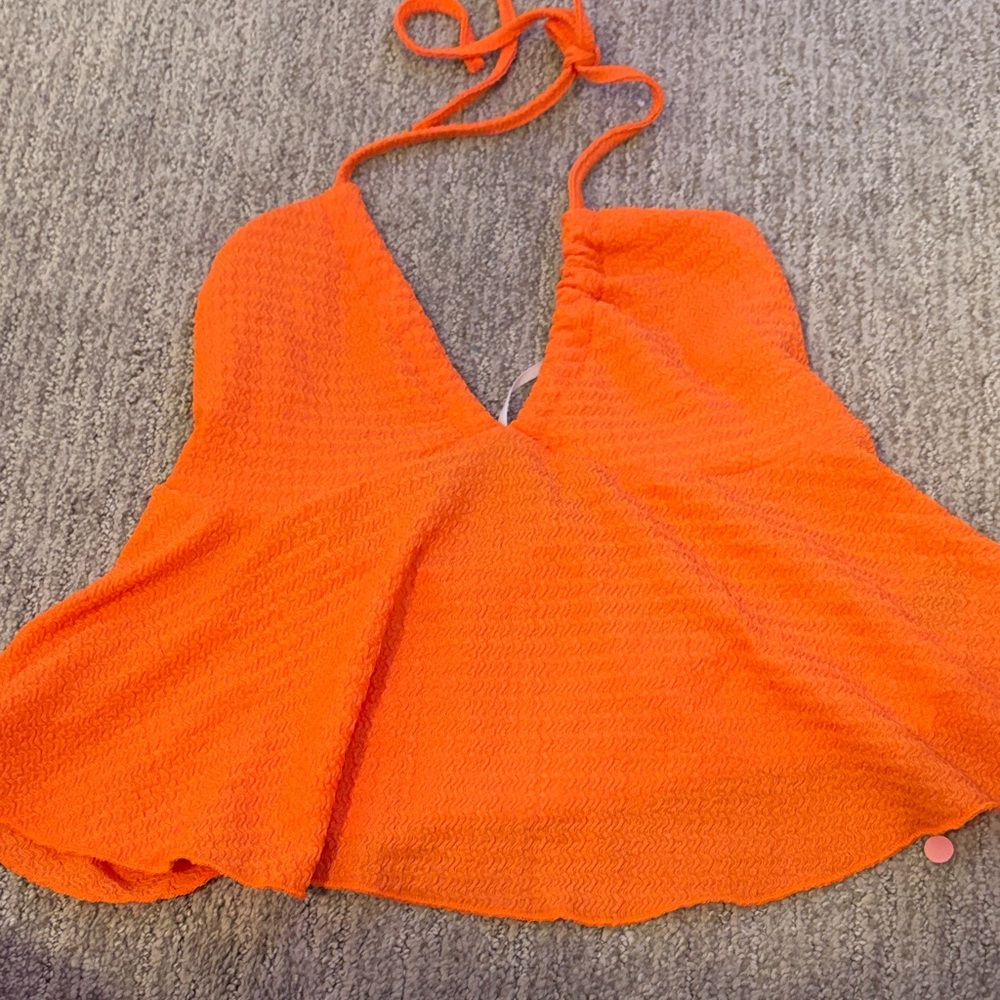 Vibrant Orange Halter Top shein